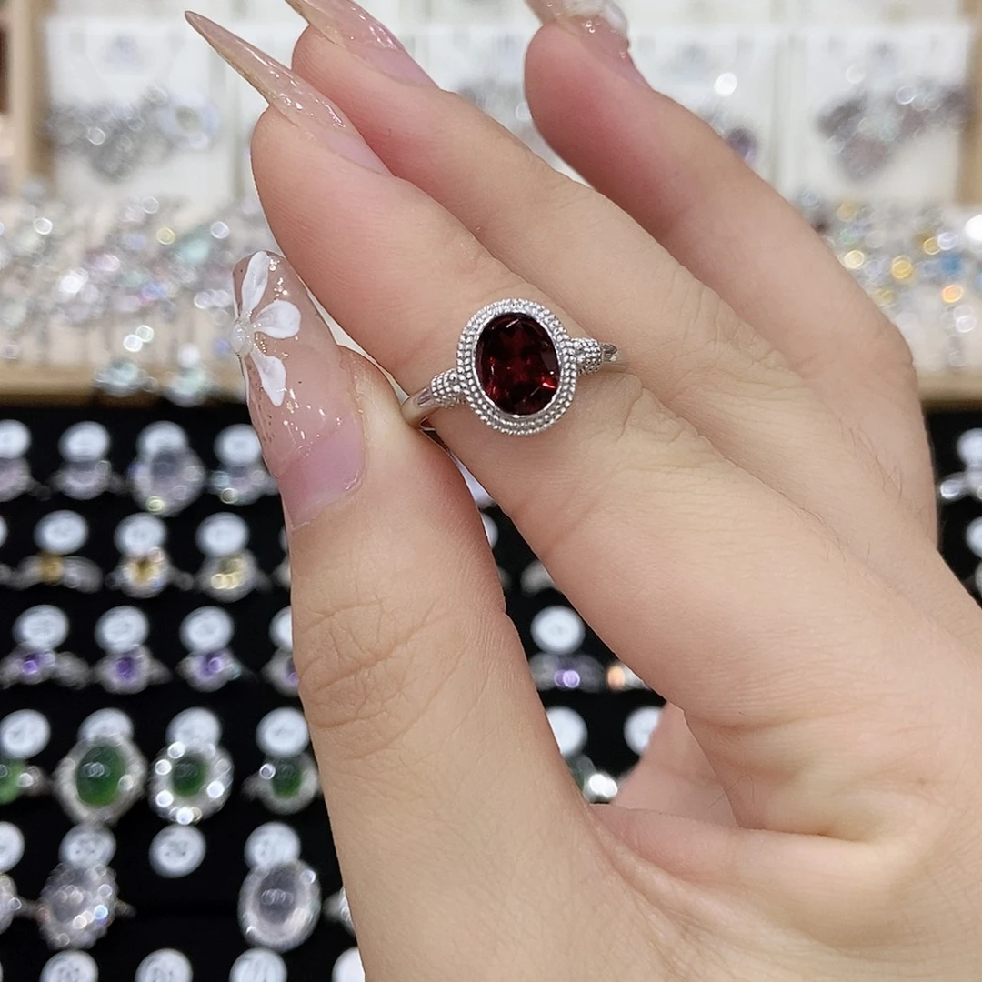 ໑****石榴石戒指银S925镶嵌