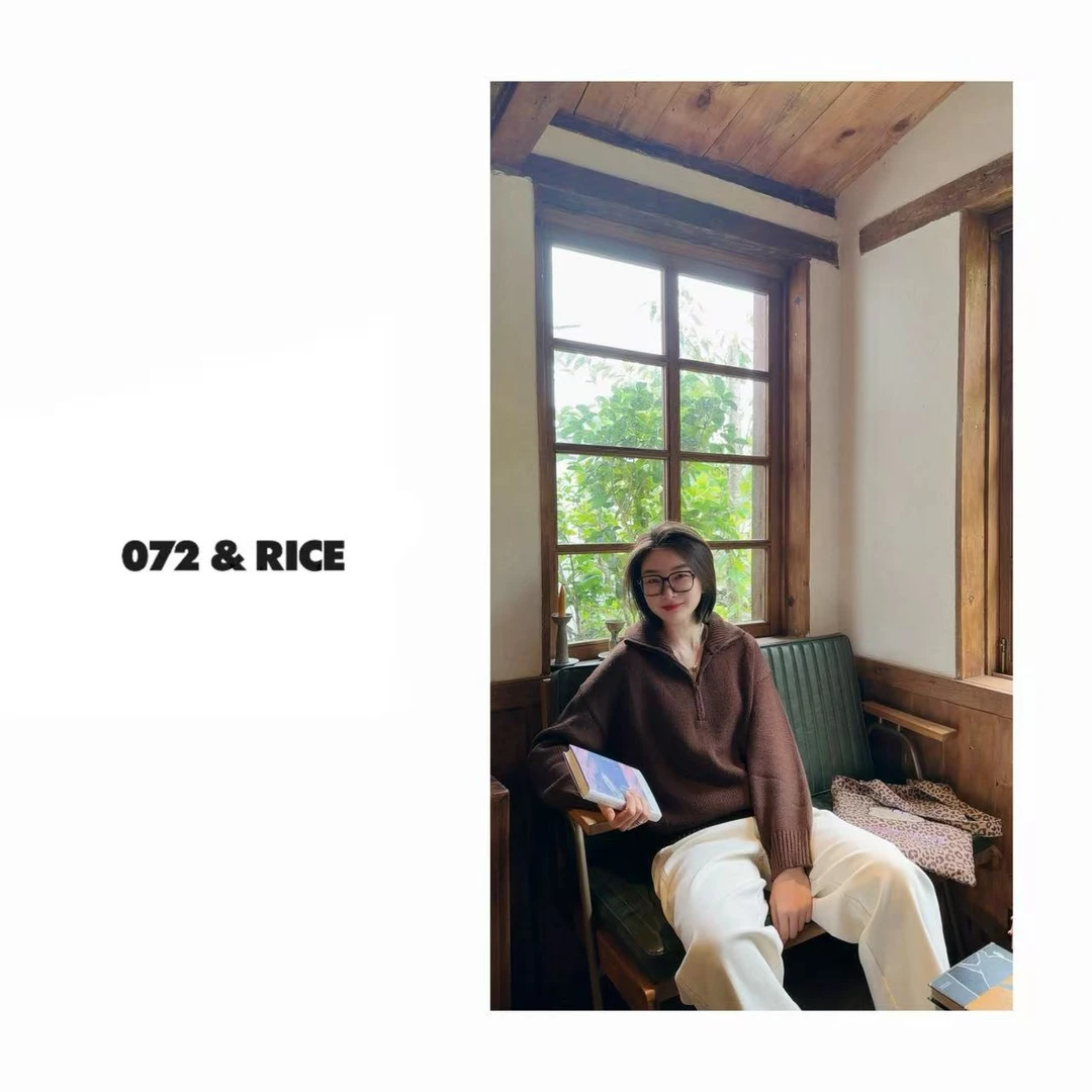 072 & RICE【大咖】绵羊毛 秋冬休闲高领半拉链长袖针织衫 LE273