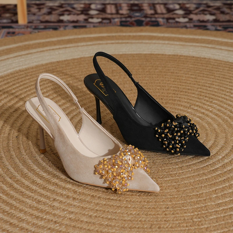 sufeifei/苏妃妃2025新款水钻蝴蝶仙女鞋后空性感气质高跟凉鞋309