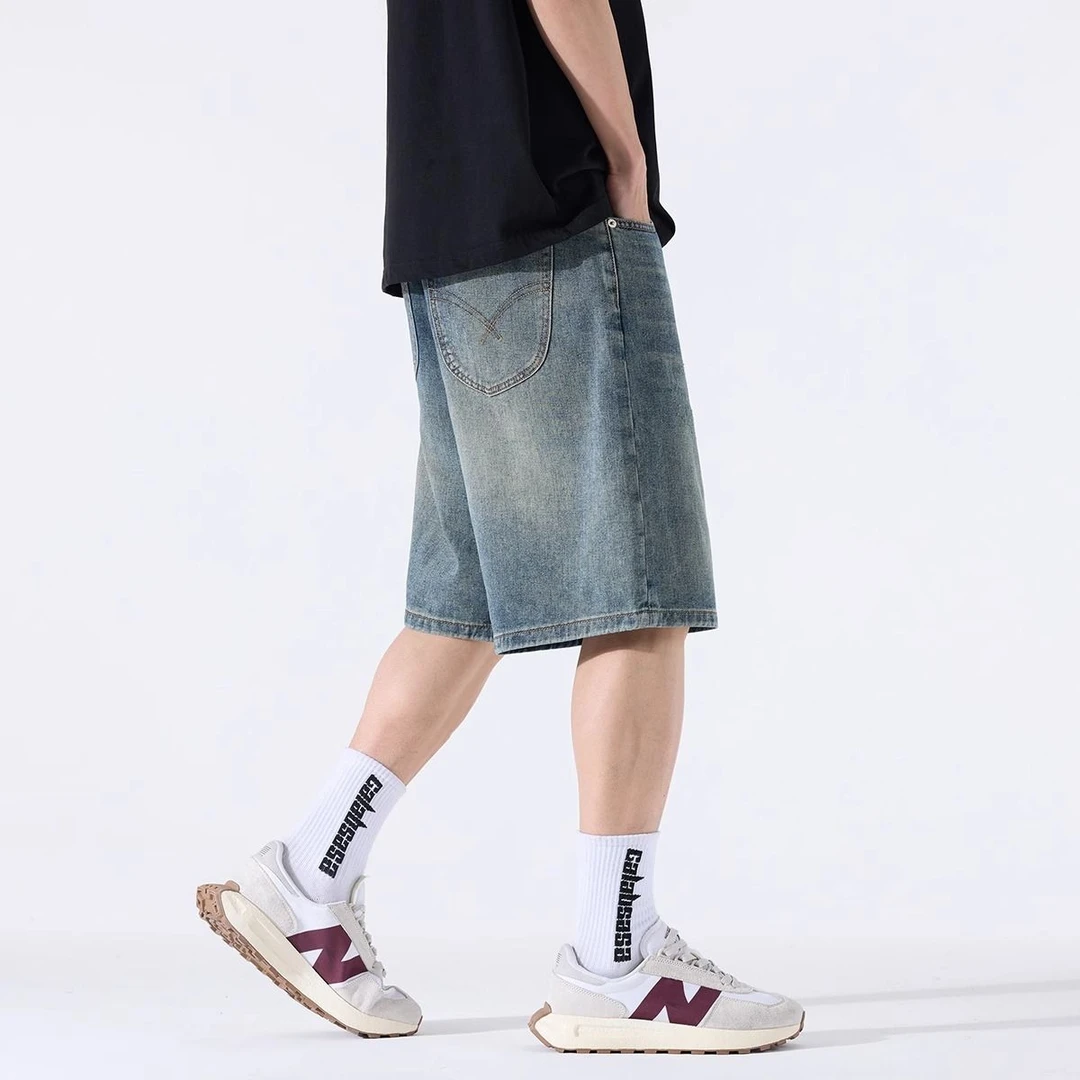 HTKD2025夏季牛仔短裤男五分裤美式高街宽松直筒薄款休闲百搭中裤