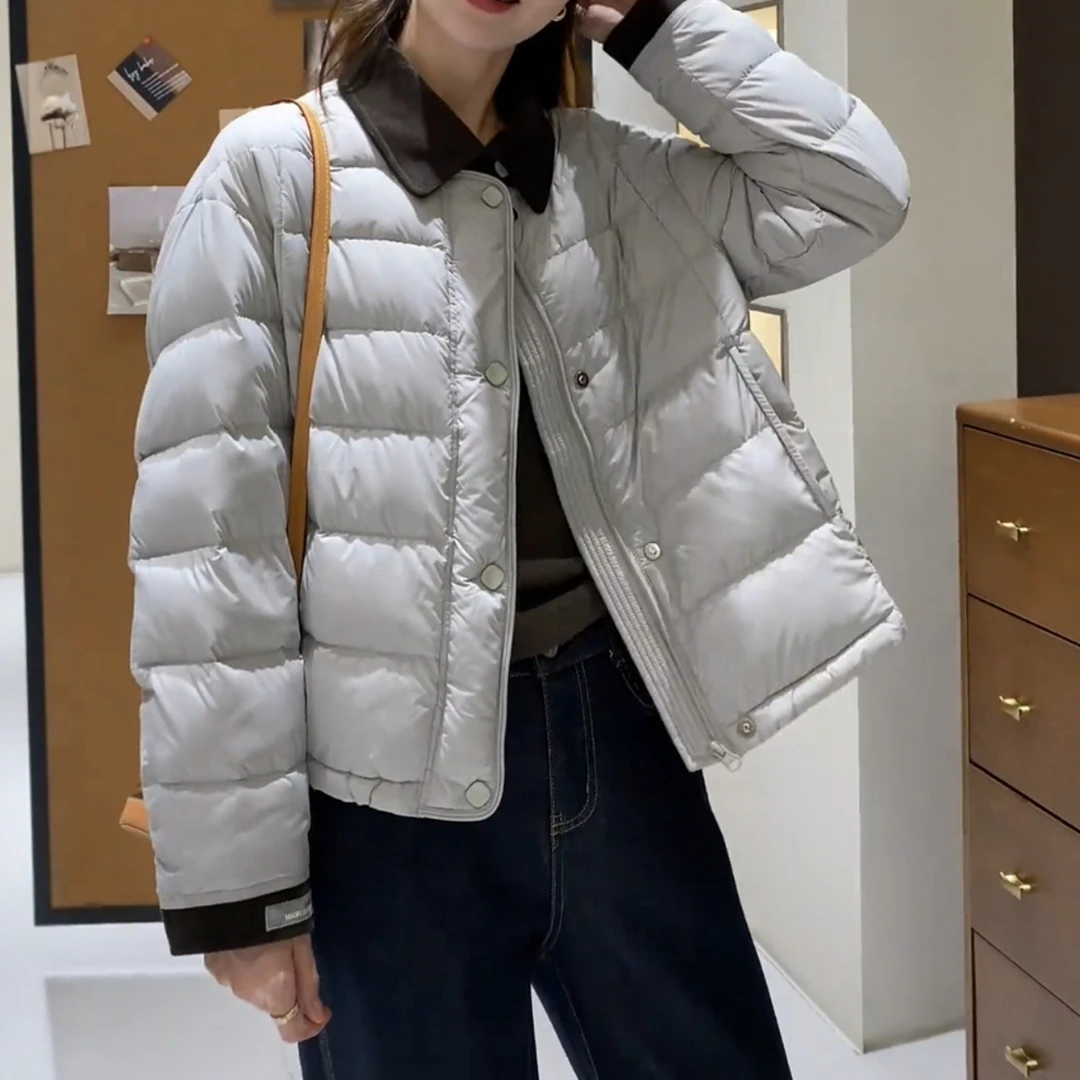 法式设计感拼接短款轻薄羽绒服女装2025冬季爆款气质休闲保暖外套