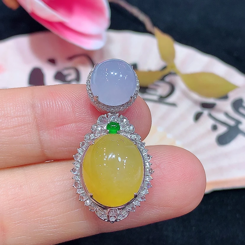 18k金天然A货翡翠蛋面吊坠轻奢时尚简约气质