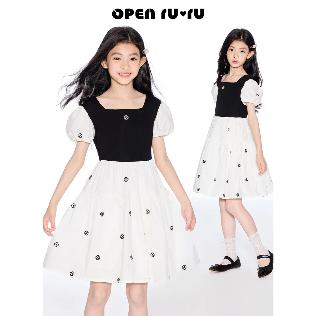 Opennunu女童四叶满绣纯棉连衣裙夏季儿童乖巧灵动设计感长裙