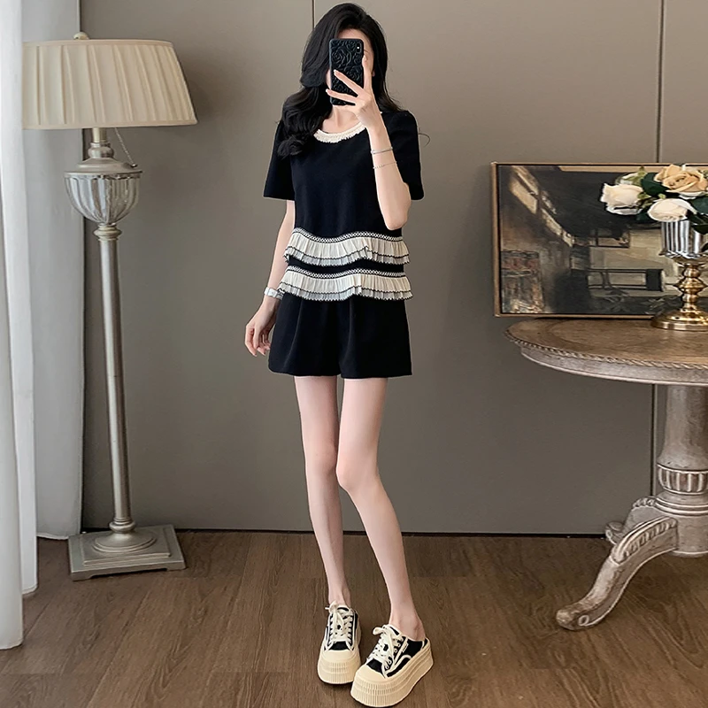 时尚大码胖mm套装女2025夏季新款韩版百搭宽松遮肉上衣短裤两件套