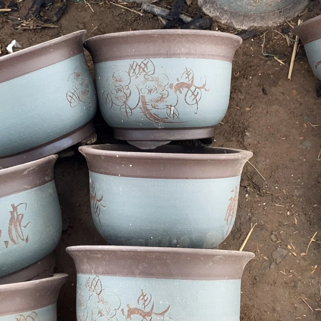 紫砂微瑕22/15圆盆3只