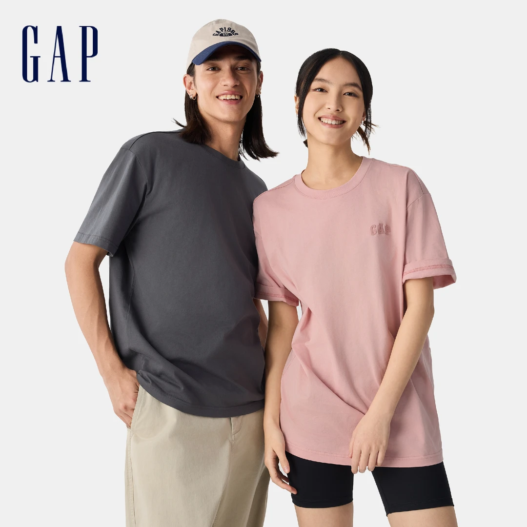 Gap男女2025夏季纯棉运动短袖T恤纯色简约百搭通勤情侣上衣725619