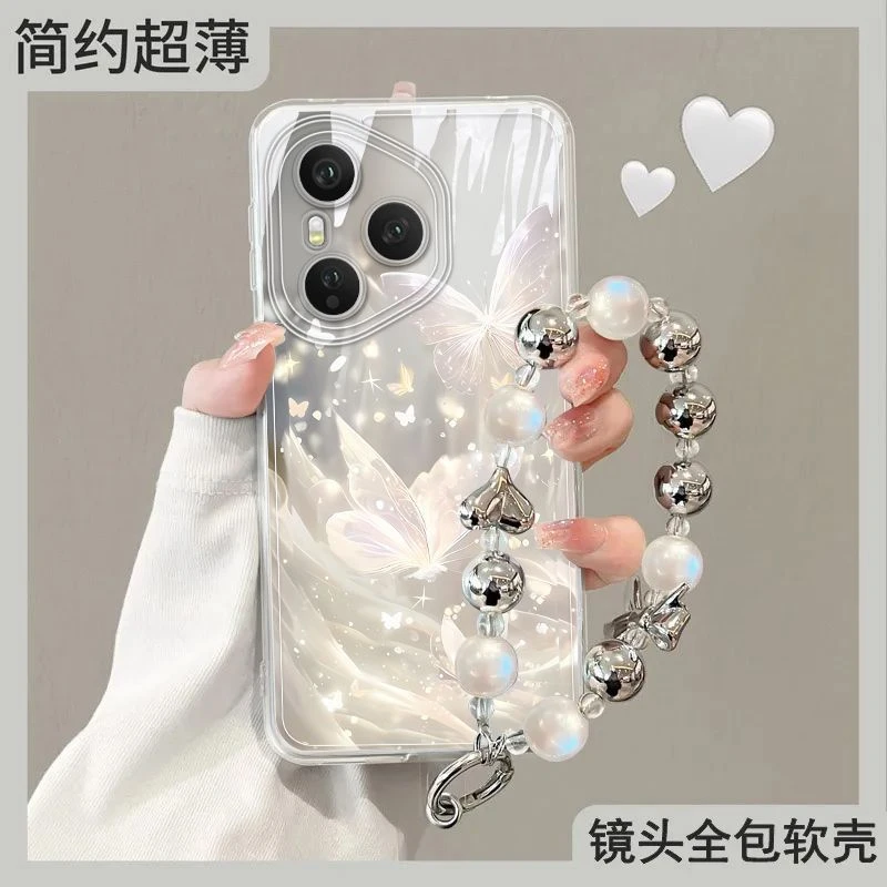 白纱蝴蝶适用荣耀400pro壳带手链Honor400新款14轻薄透明套