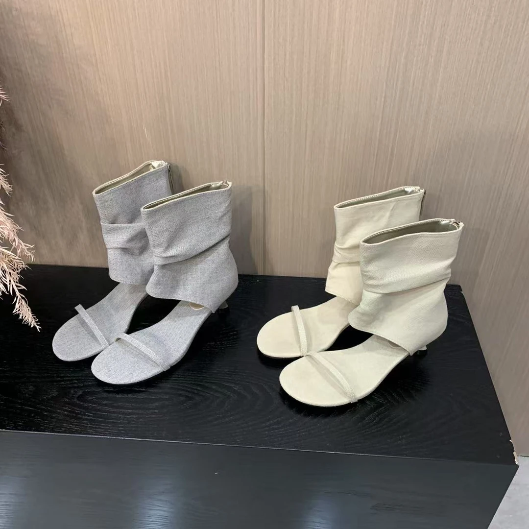 DACPAN-露趾圆头细跟凉靴 跟5  筒高17 筒围24  2025/盼•PPQ 01-2