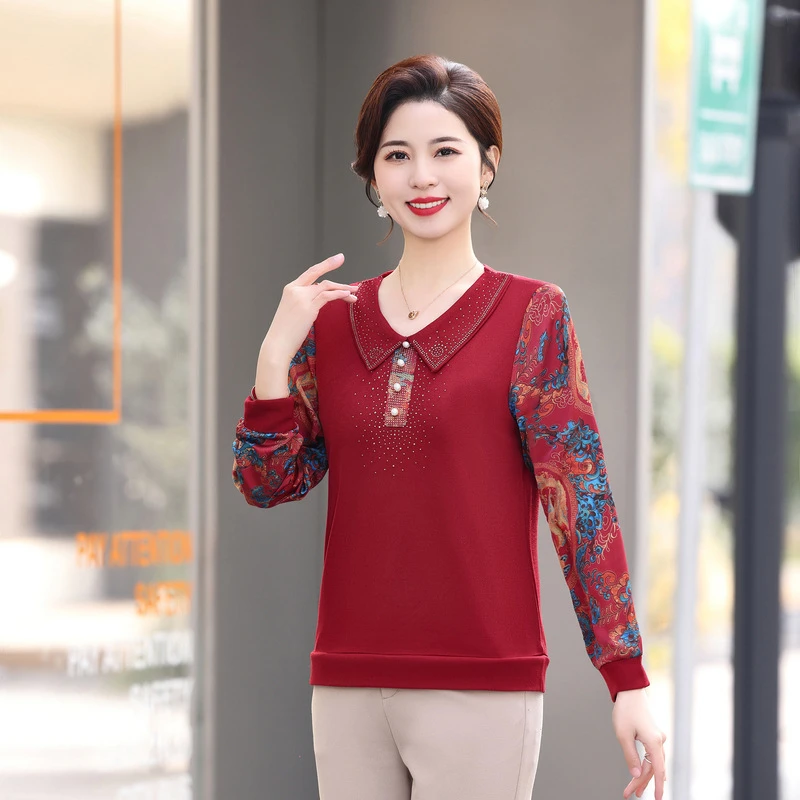 妈妈装2025春秋新款长袖t恤上衣中老年女装洋气妈妈衣服洋气小衫