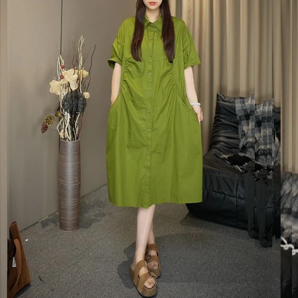 肉肉家 2025夏季新款时尚休闲超洋气衬衫连衣裙8015