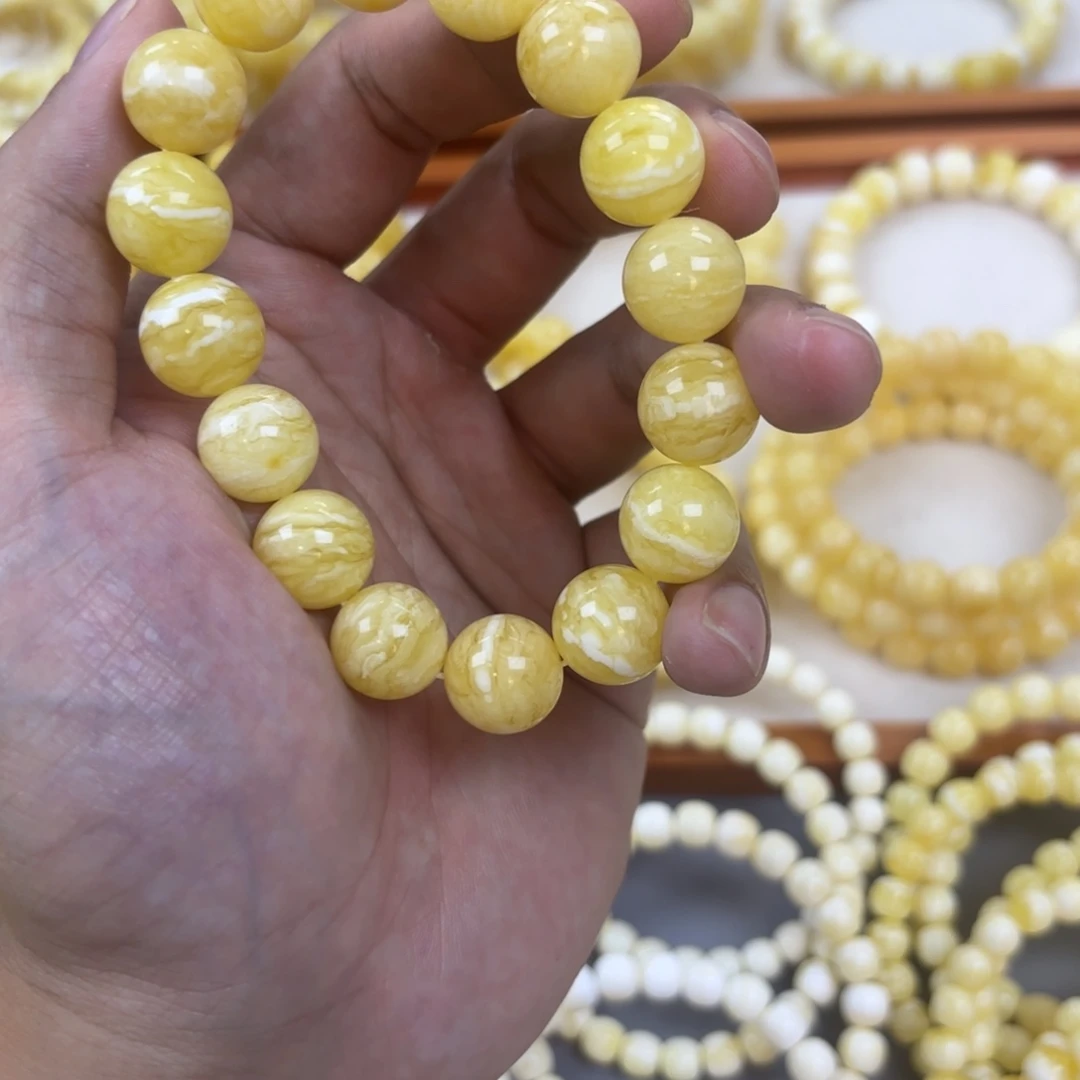 琥珀未镶嵌手链卡 13➕瓷白虎皮圆珠