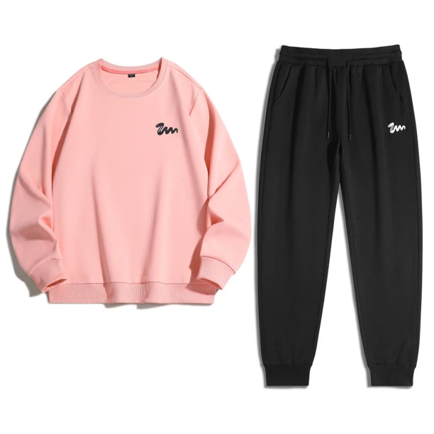 【新款刺绣套装】男女同款休闲圆领套头卫衣运动长裤套装