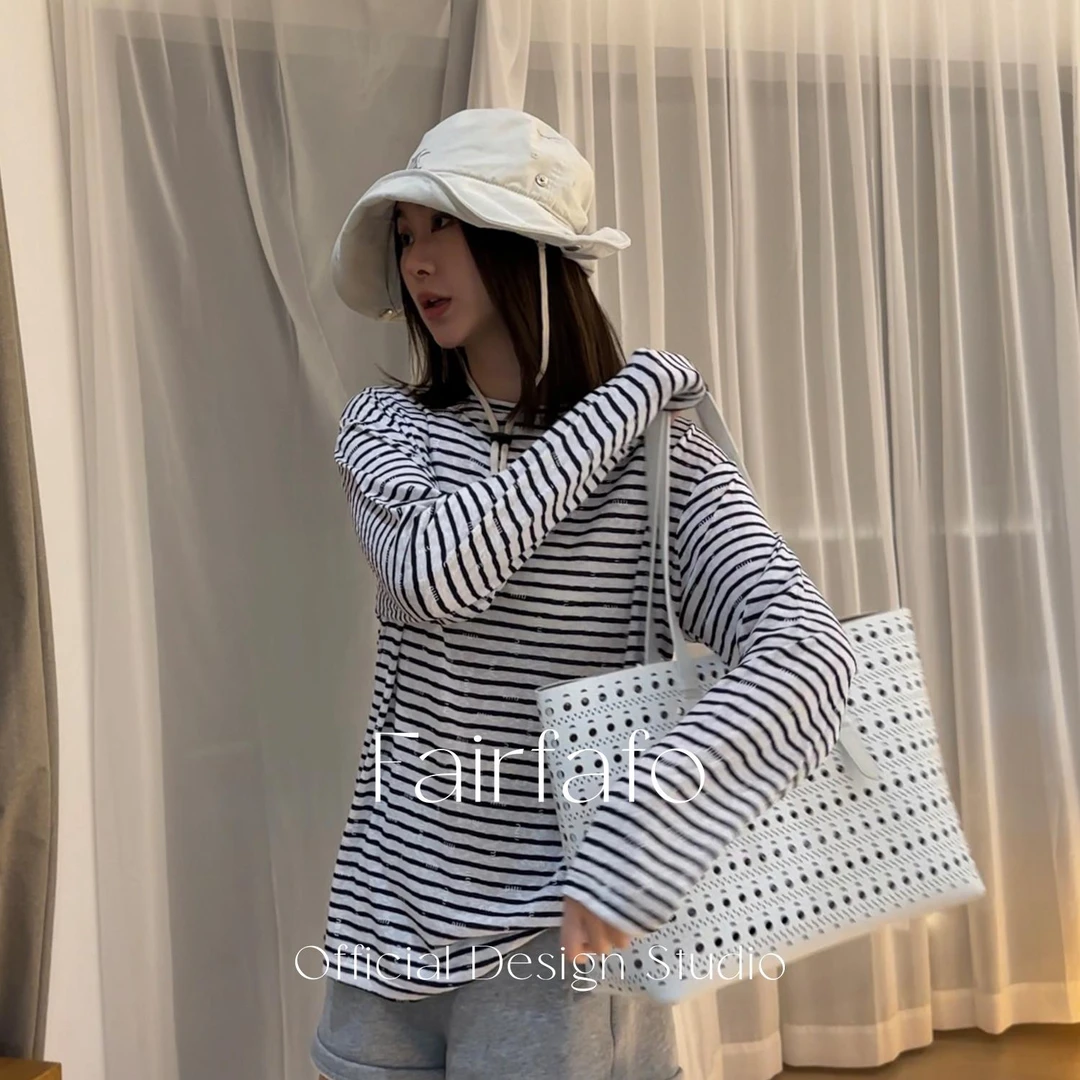 【圆领撞色条纹长袖】YSCX57079夏季清新百搭舒适防晒罩衫T恤