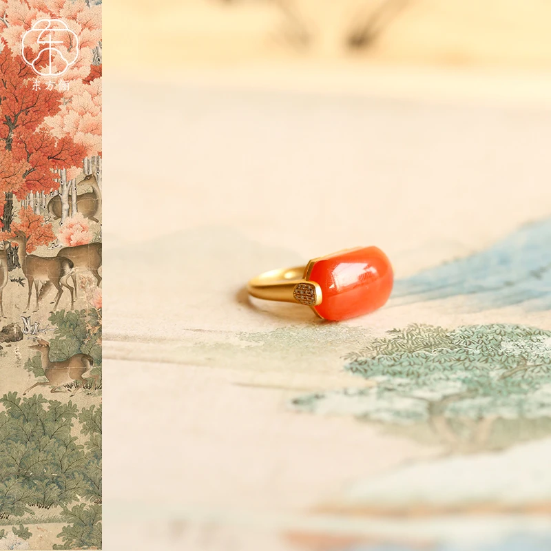 东方俪DOFUNLY【岁熹】天然南红马鞍18K金戒指镶嵌NHJZ川骛