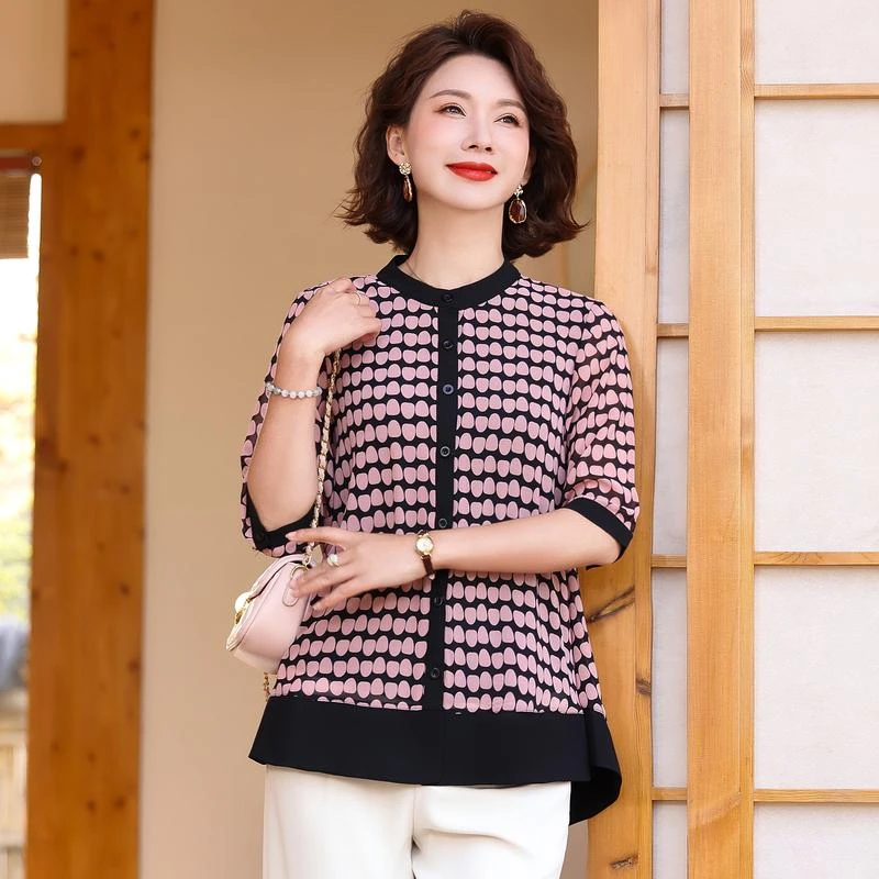 新中式高端定制 双层纱中袖开衫两穿上衣大码宽松