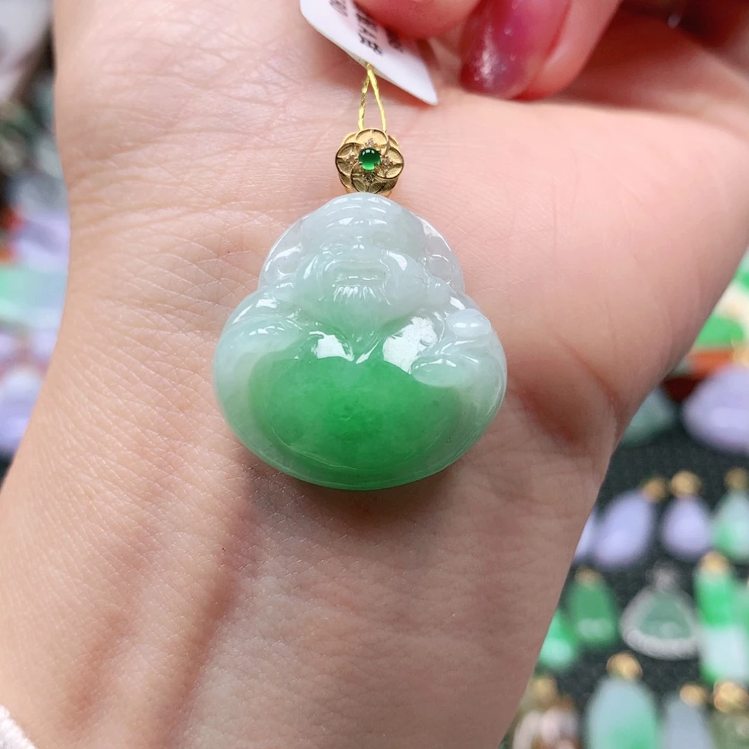 吊坠(不含链)18K金镶嵌翡翠