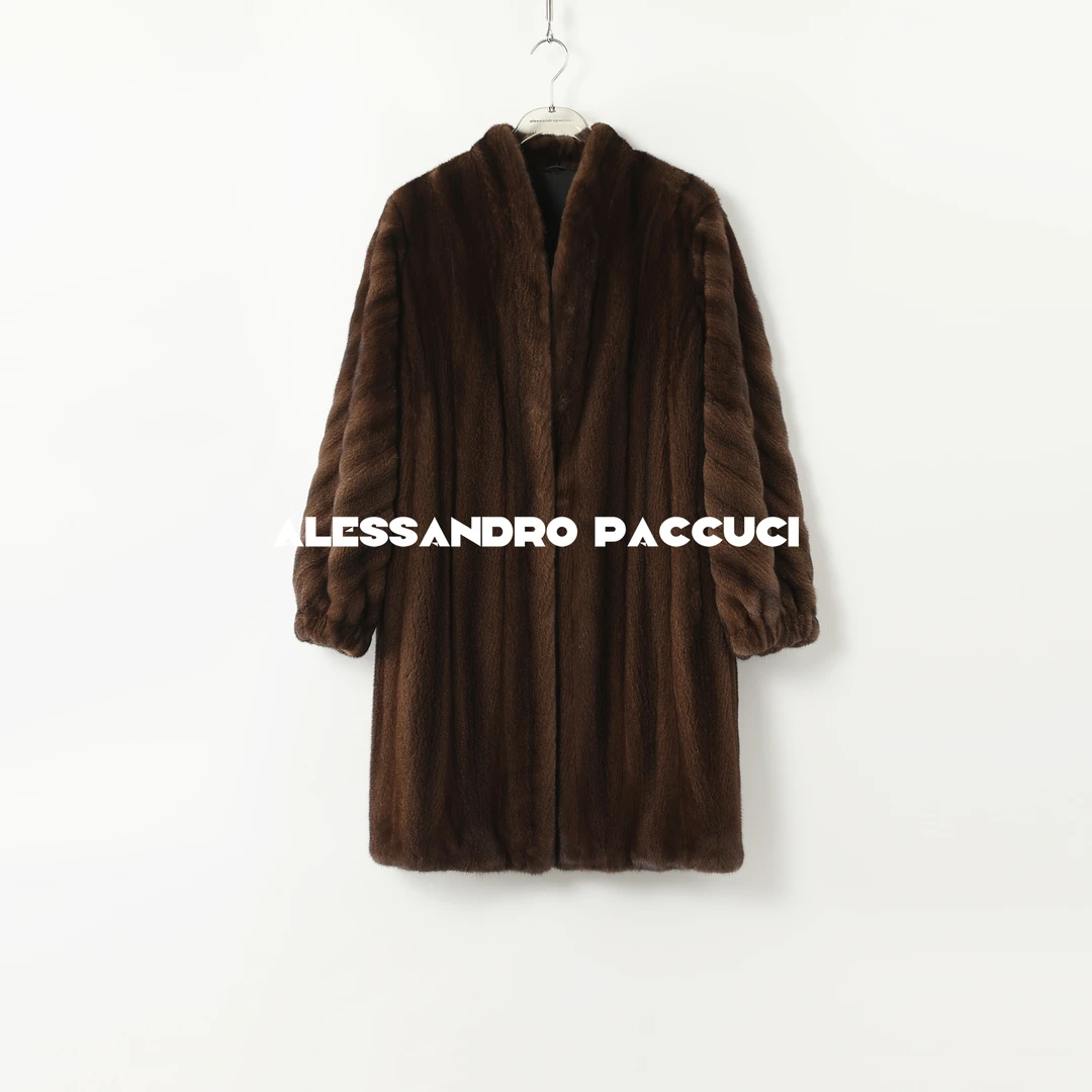 SAGA✖AP洛哥44053CS【暮云】进口水貂全抽桑蚕丝内里中长皮草外套24