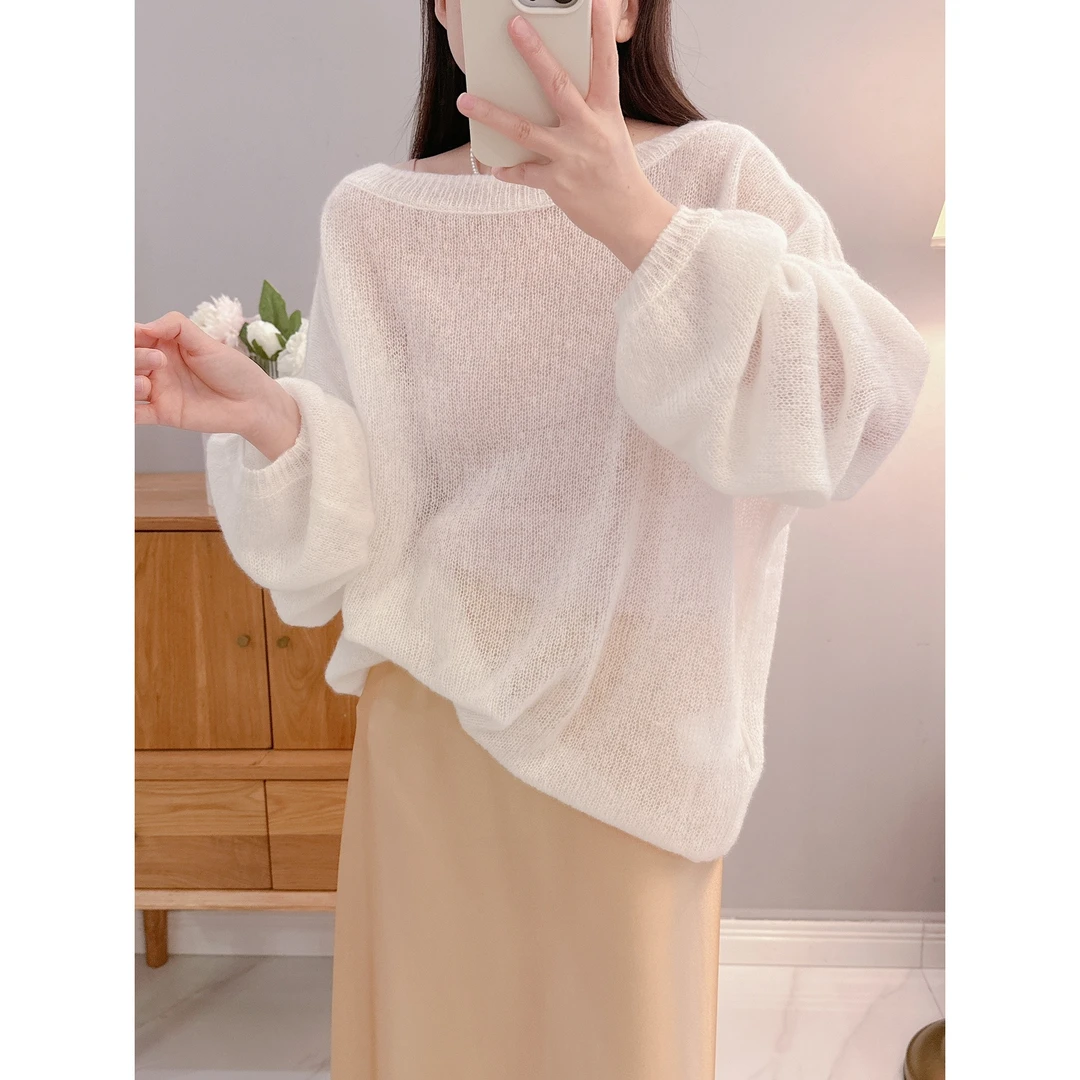 山羊绒乳白色打底罩衫空气感丝羊绒白色打底