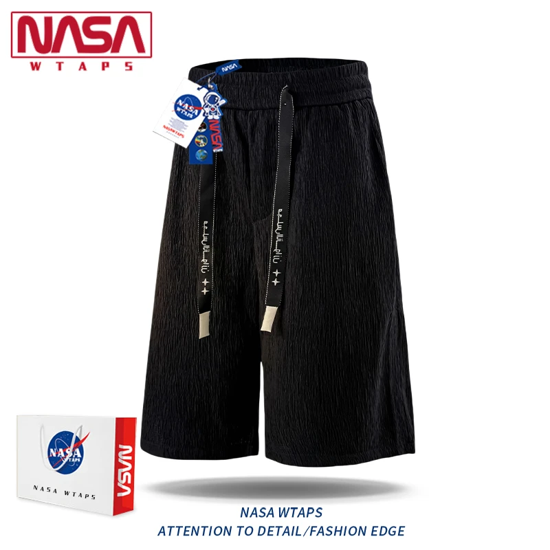 NASA WTAPS潮牌肌理感冰丝运动五分裤男夏季薄款宽松阔腿速干短裤