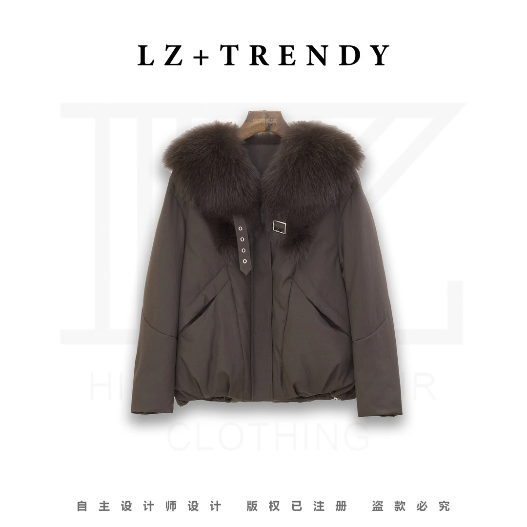 【夜幕流星】冬季鹅绒服短款狐狸毛皮草90白鹅绒休闲防风上衣-6286
