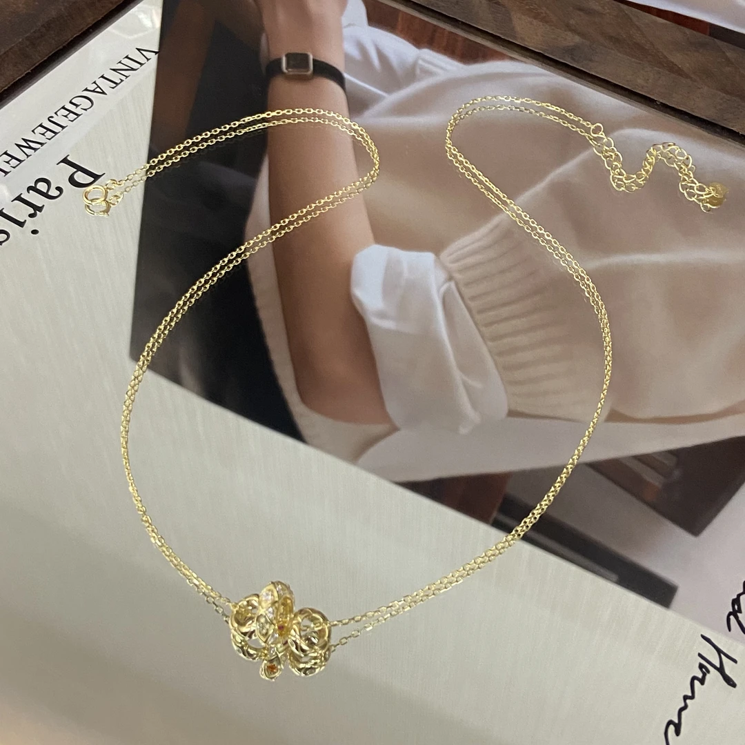 坠链均925银锆石 （T）镀K金 环环相扣 三环糖果轻奢中古项链X8315