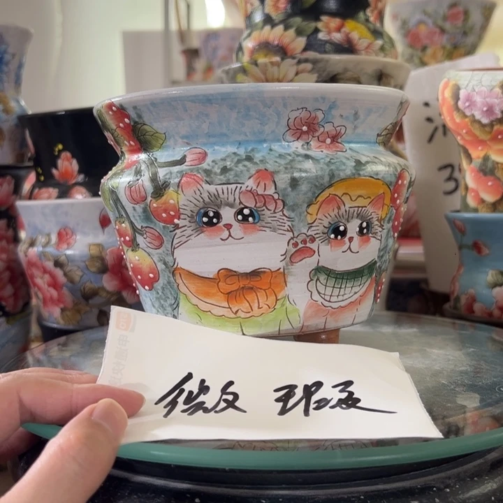 景德镇手绘花盆满38包邮偏远地区除外