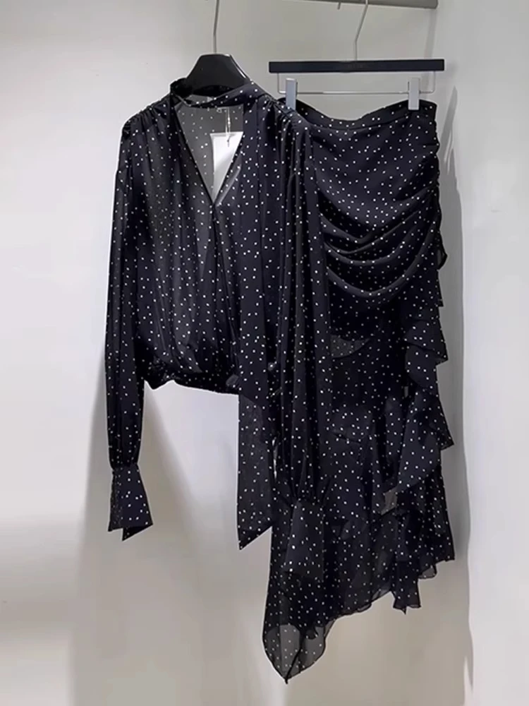 2025新款夏防晒洋气法式套装高级感黑色波点上衣女生韩系ins衣服