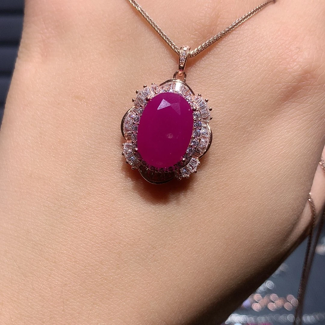 红宝石银S925镶嵌吊坠(赠链)