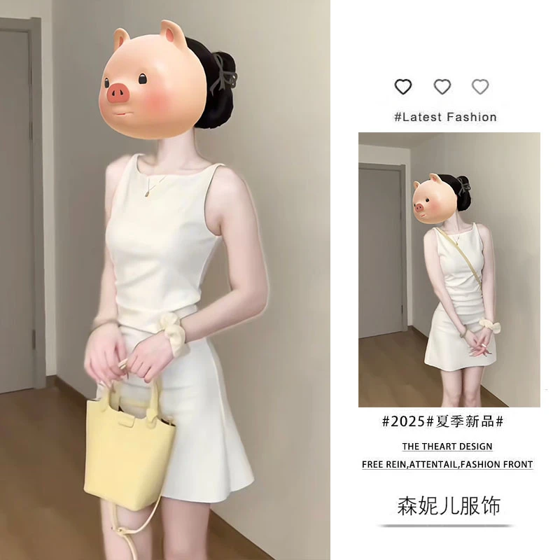 夏季温柔系穿搭女2025新款韩系气质修身显瘦无袖背心短裙连衣裙女