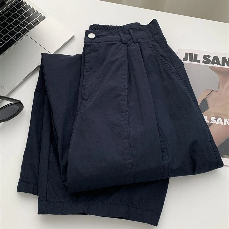 夏季薄款宽松显瘦休闲裤工装裤女2025年新款高腰窄版直筒阔腿裤子