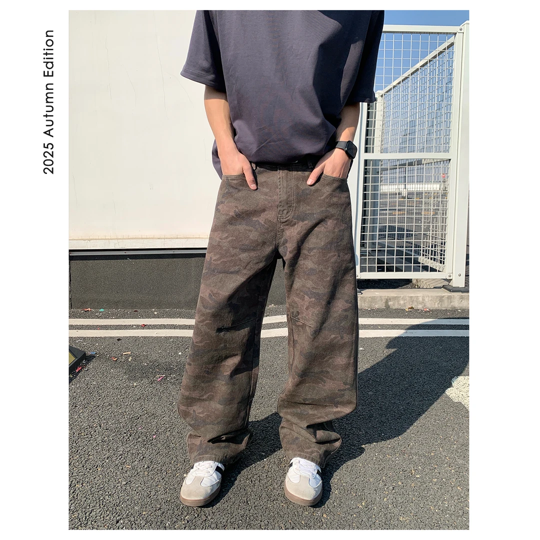 ZICHENG   春季 迷彩豹纹 弯刀型设计 男士百搭廓形牛仔裤