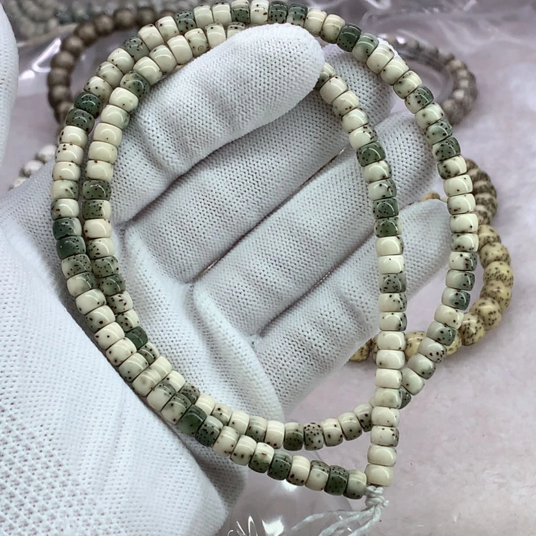 星月菩提手串一****睡星月菩提6*4药片绿包白