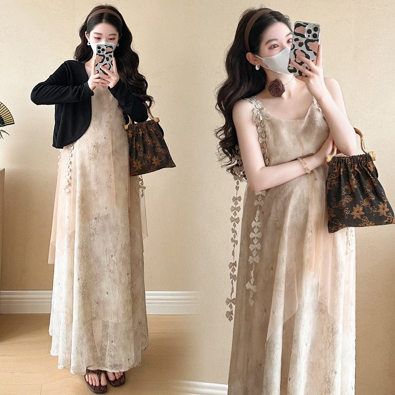 MOMO月月小个子时尚~2025夏季新品气质超仙韩版孕妇连衣裙+防晒衣