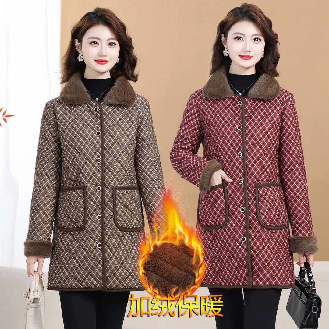中老年中老年女装棉衣中老年加厚格子棉袄冬季冬装气质大码妈妈装