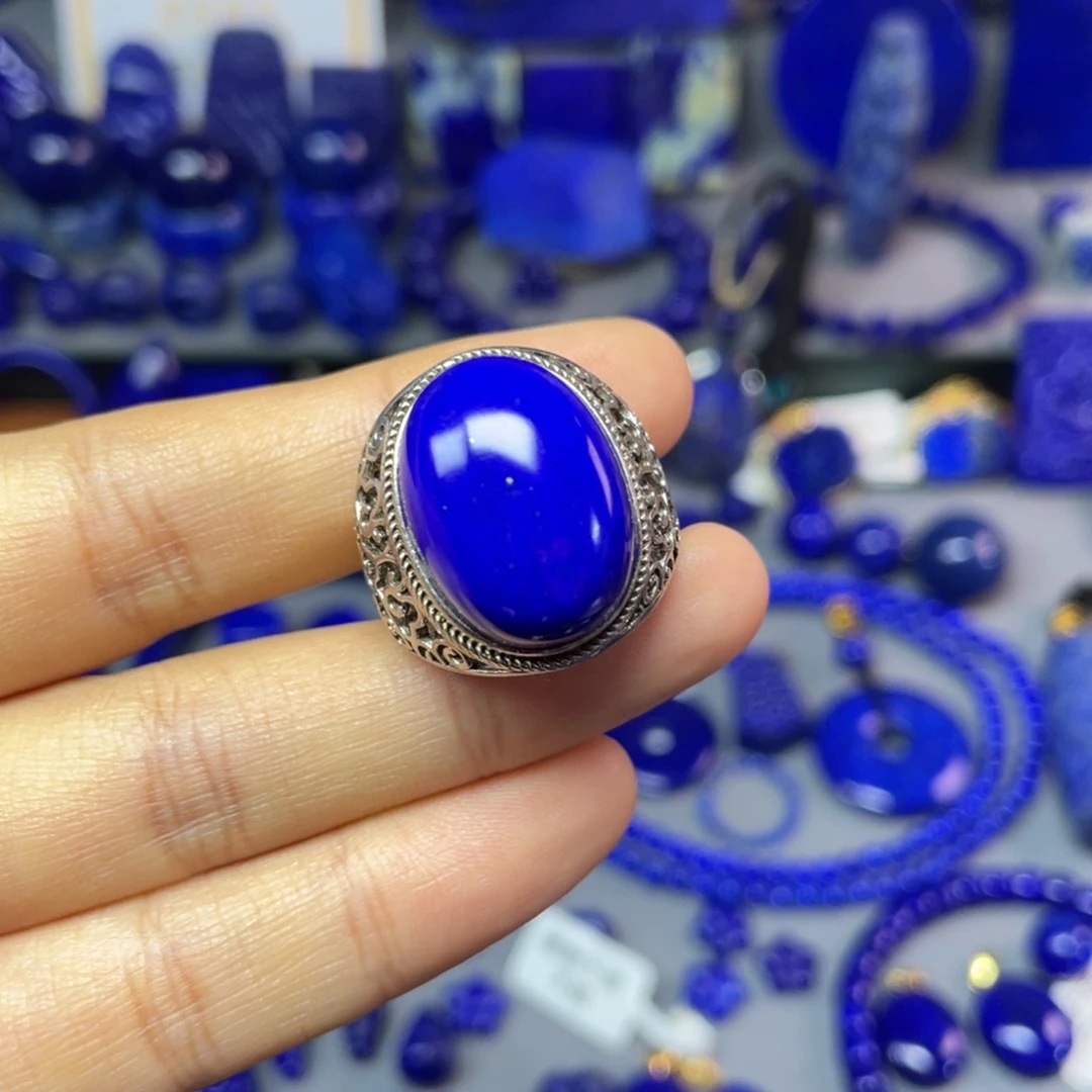 青金石银S925镶嵌戒指（可调节）