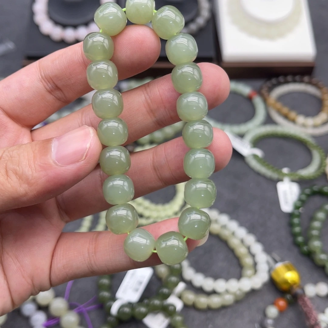 和田玉未镶嵌手串卡10高冰老型珠，16手围