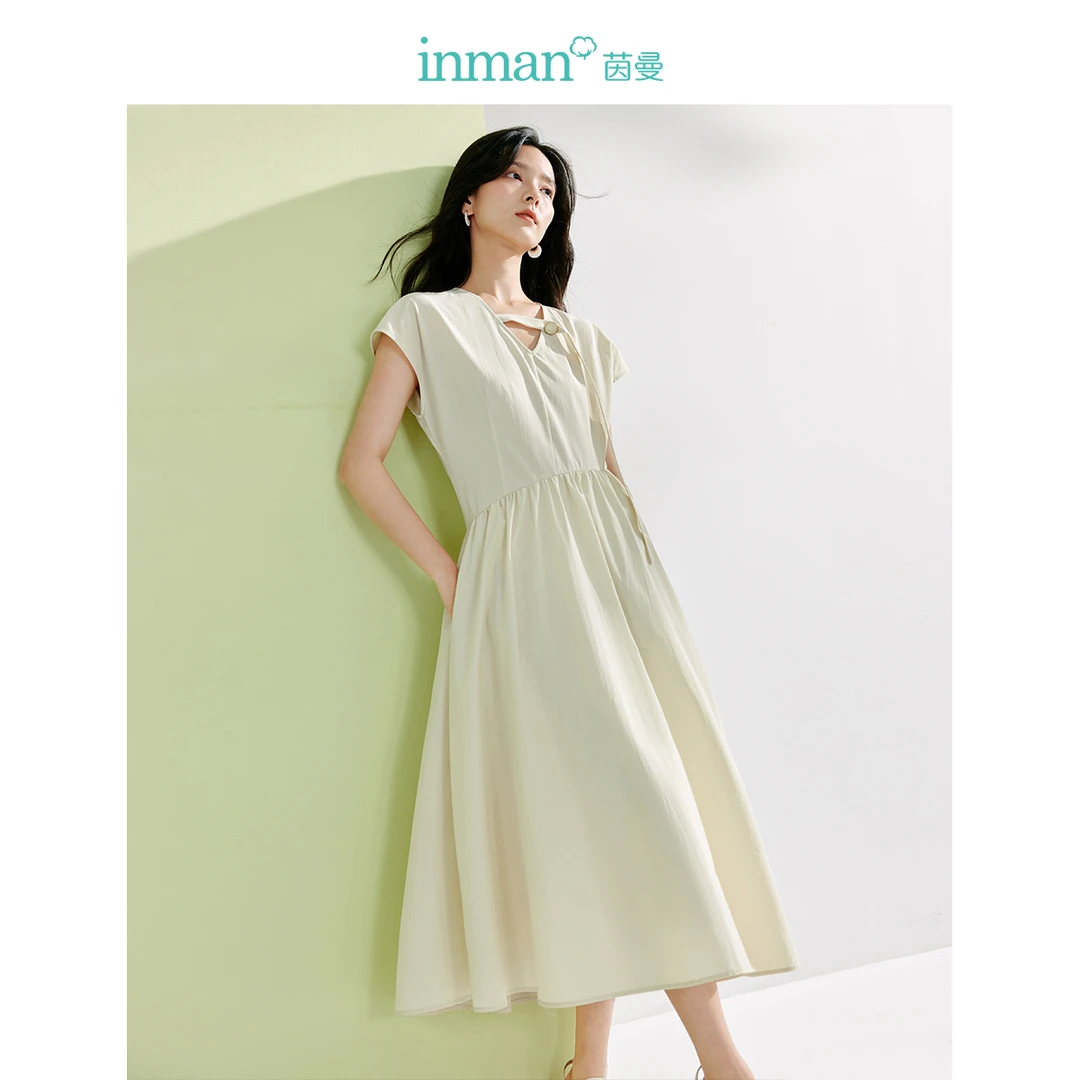 【盛夏专享】茵曼2024夏季新款女连衣裙长裙女装休闲V领收腰时尚中