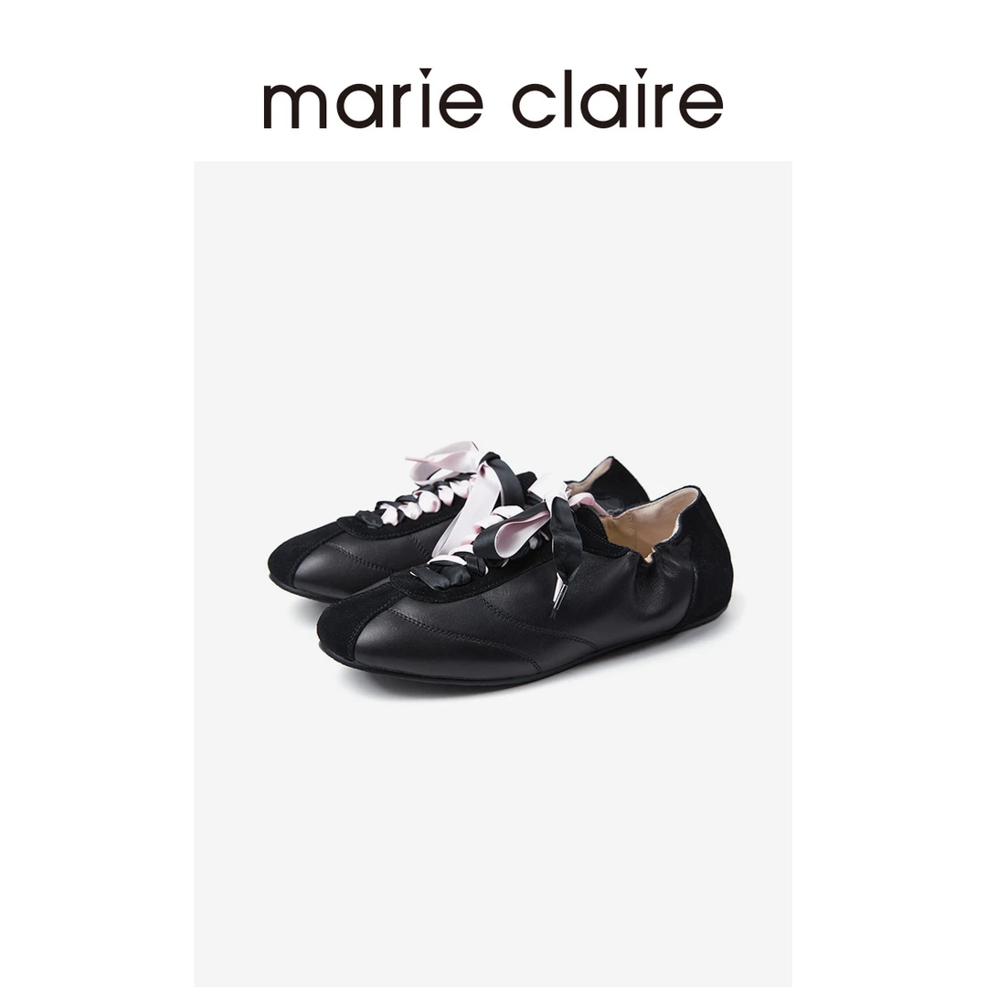 MC女鞋软面缎带德训鞋2025年秋午夜巴黎黑休闲鞋marieclaire女鞋