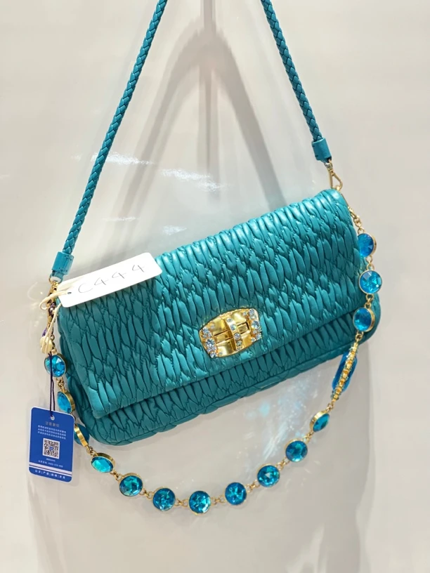 95新 MIU MIU/缪缪 夏七中古/miumiu 蓝色宝石单肩包c444