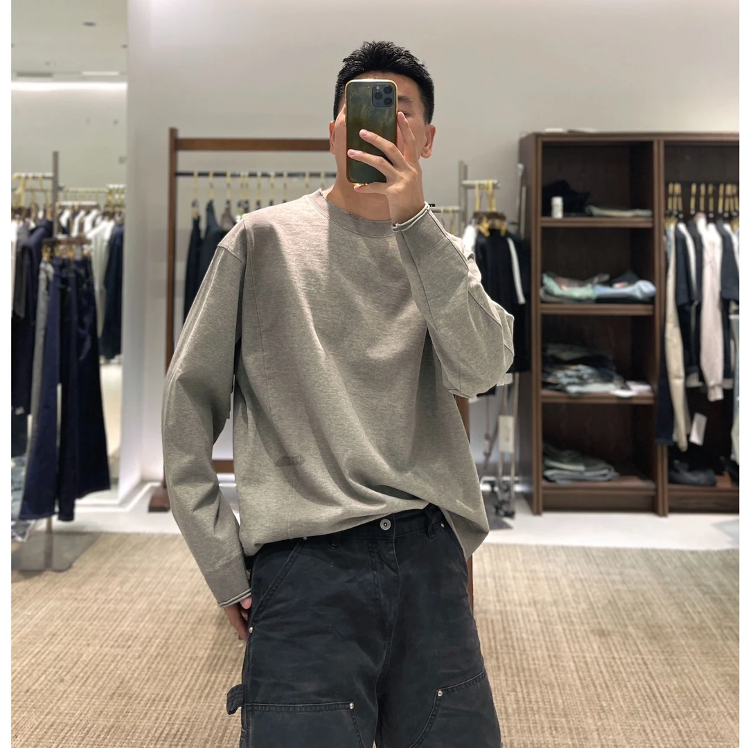 /2553男士秋季重磅圆领磨破宽松潮流长袖定制面料卫衣