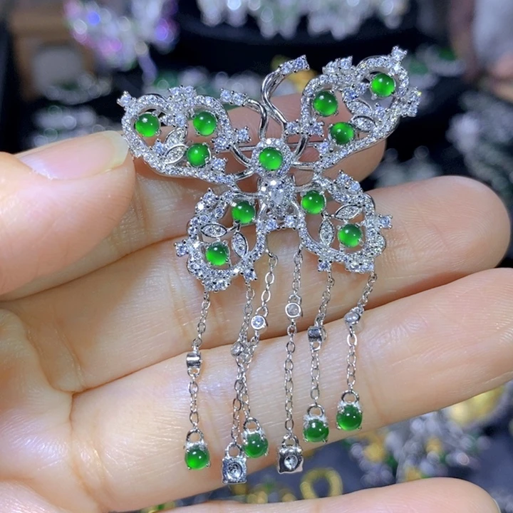 翡翠戒指银S925镶嵌天然翡翠