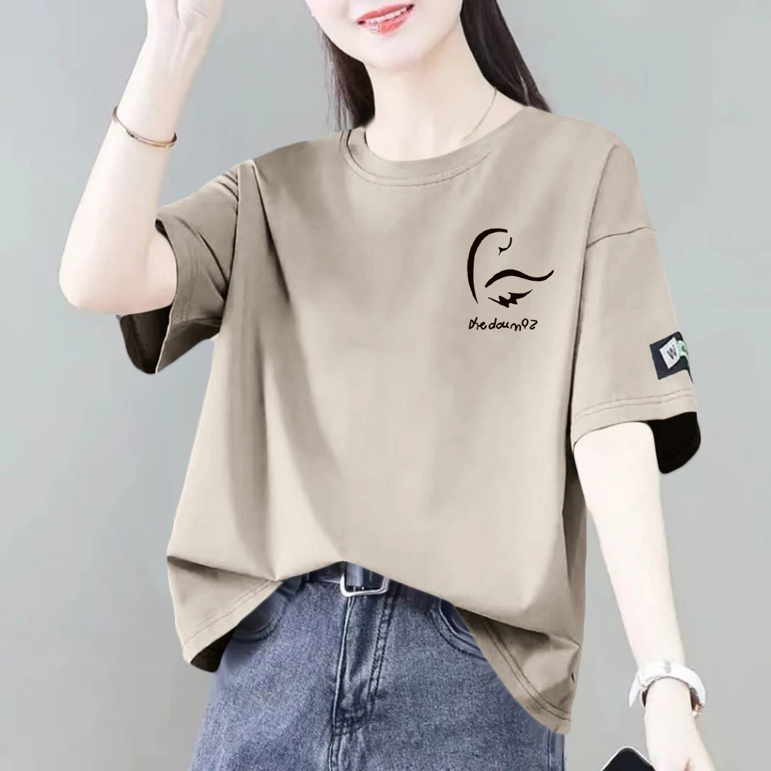 纯棉潮牌印花男女款百搭韩版夏季显瘦休闲圆领女士T恤时尚