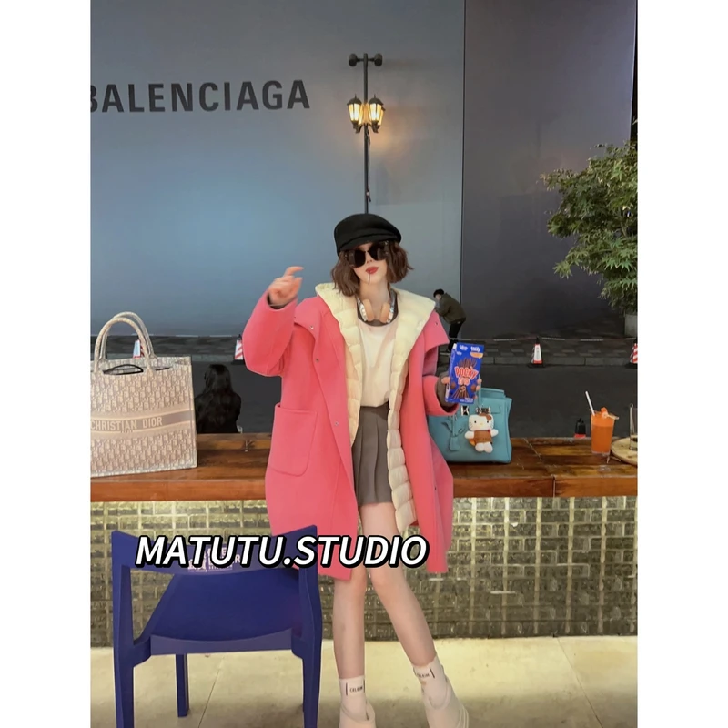 【单大衣乌梅子酱】双面羊毛大衣女2025秋季新款中长款连帽毛呢女