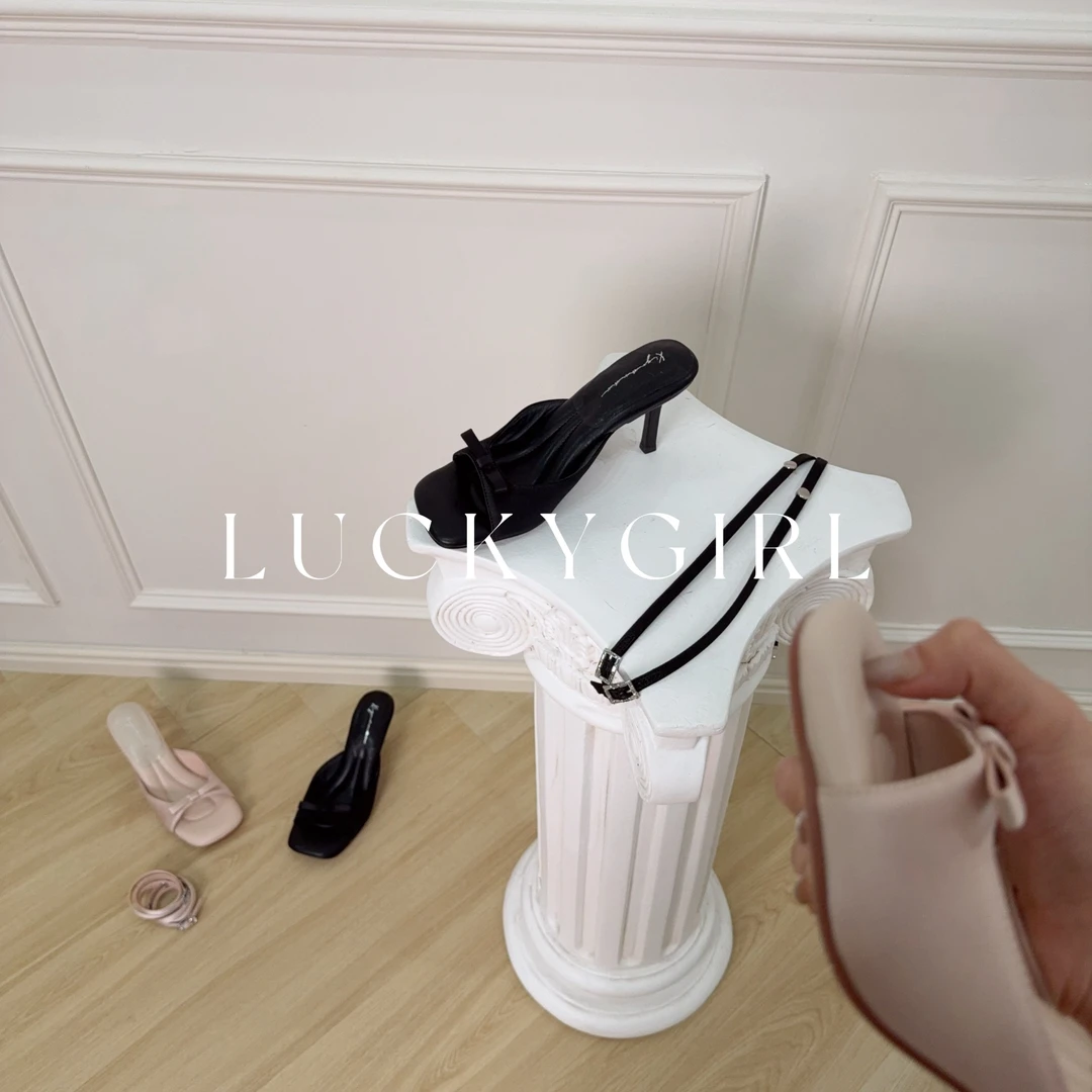 LUCKY｜“韩系轻御”两穿｜柔软踩屎感甜美风方头软底高跟凉鞋