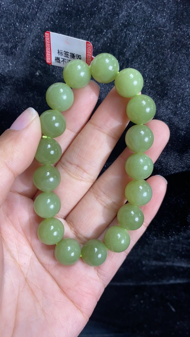 纯天然和田玉新疆若羌青黄口卡12圆珠