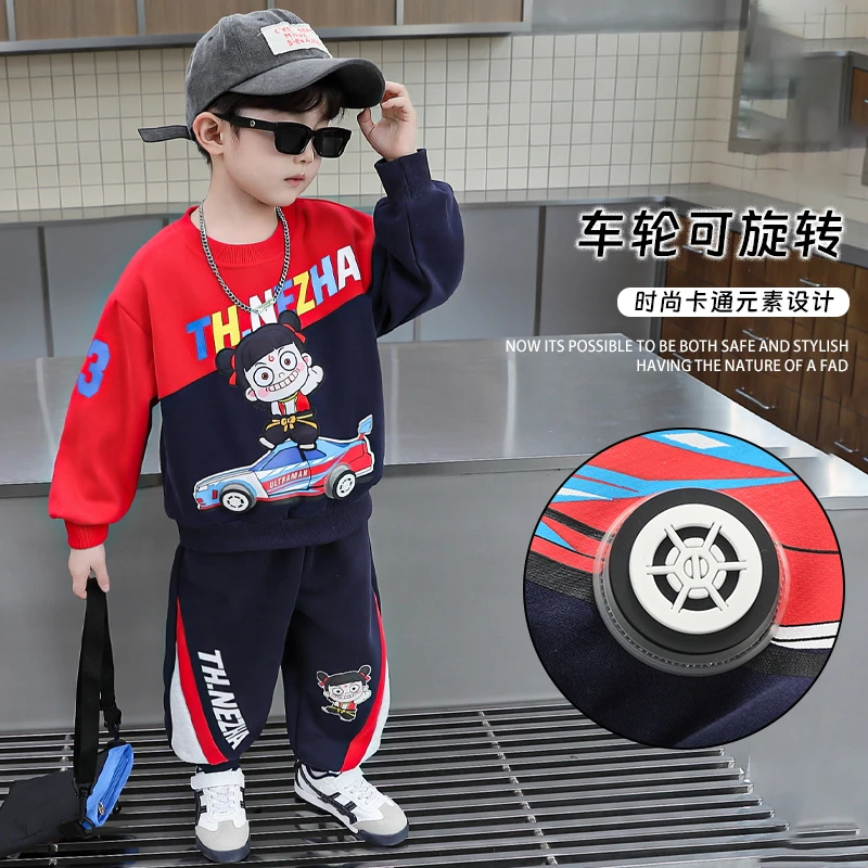 哪吒儿童服装男童秋季长袖卫衣套装2025新款男孩春秋装闪亮灯衣服