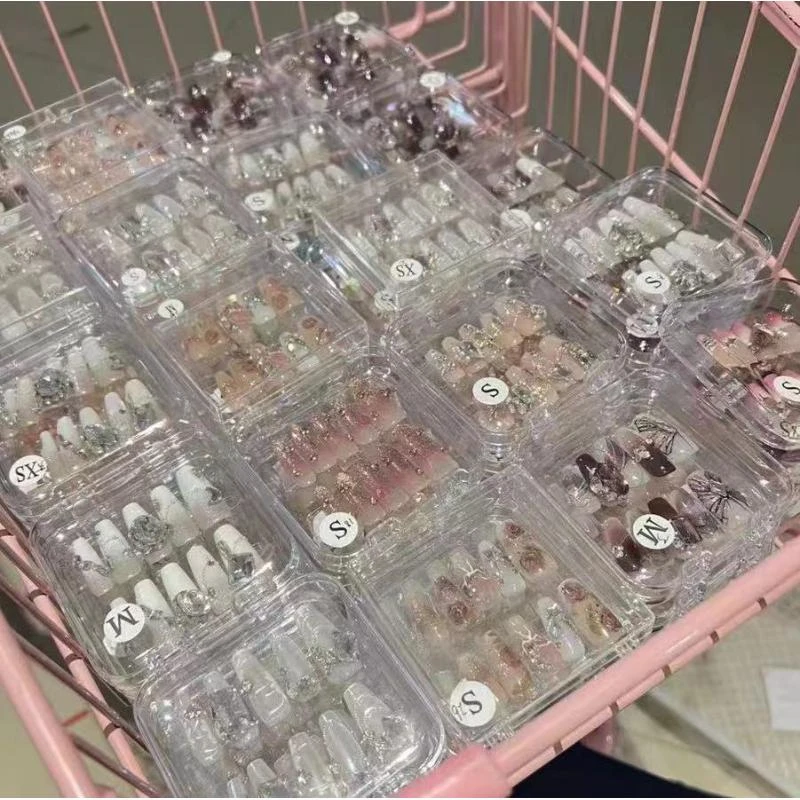 【001-050请拍此链接】纯手工定制美甲显白穿戴式镶钻中长款夏日