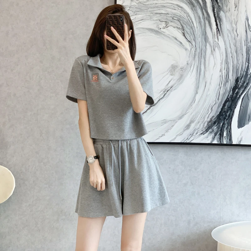 减龄休闲运动服套装女夏季洋气宽松显瘦韩版时尚短袖短裤两件套潮