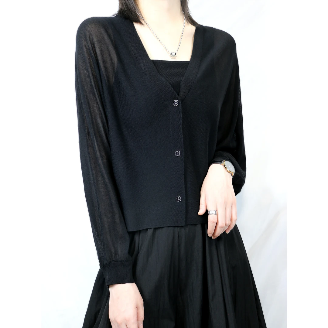 畅形CHECKLESS蝙蝠衫针织开衫领防晒外套女夏新款空调衫外搭上衣