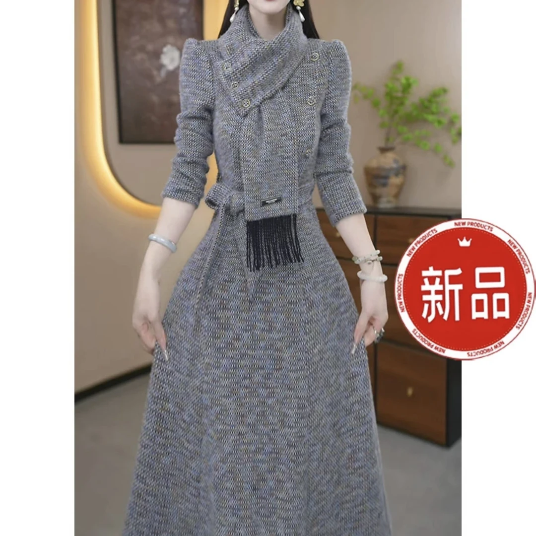 【连衣裙】2025秋季新款气质显瘦洋气时尚中长款修身复古长袖连衣裙